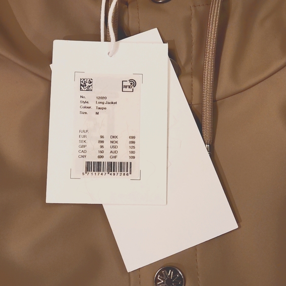 BNWT RAINS Unisex Rainjacket Long, Med, Taupe - Picture 2 of 4